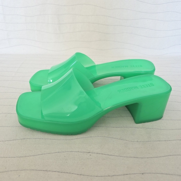 Steve Madden Womens Harlin Green Chunky Block Heel Y2K Jelly Sandals Shoes Sz 7 - Picture 2 of 12